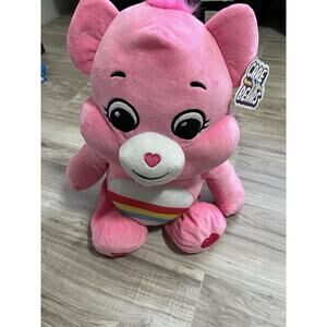 Care Bear Cheer Bear Plush Pink Rainbow Heart 23”